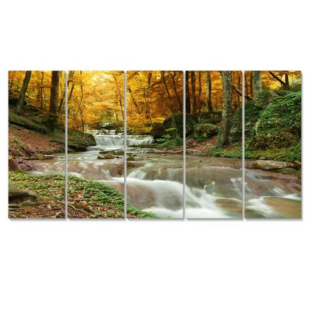 Forest Waterfall with Yellow Trees  Artwork Canvas Print