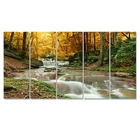 Forest Waterfall with Yellow Trees  Artwork Canvas Print