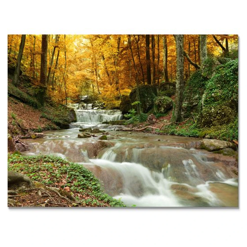 Forest Waterfall with Yellow Trees  Artwork Canvas Print