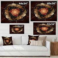 Dark Gold Red Fractal Flower Pattern  Wall Art