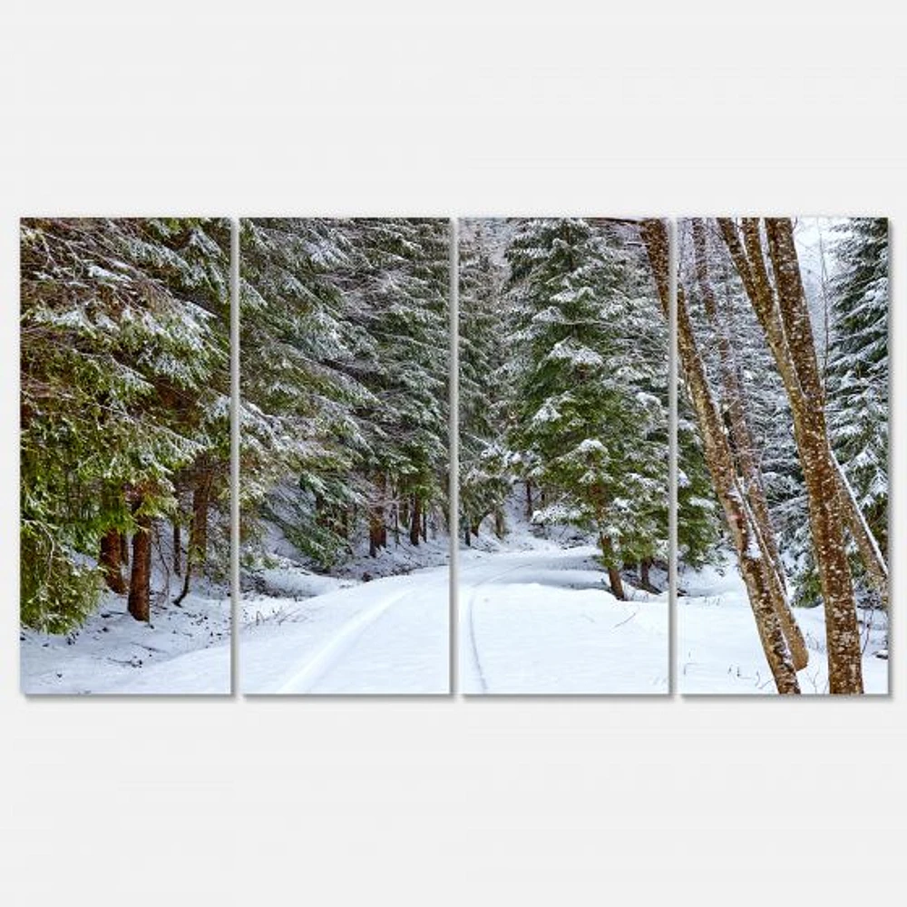 Snowy Road the Forest  Canvas Wall Art