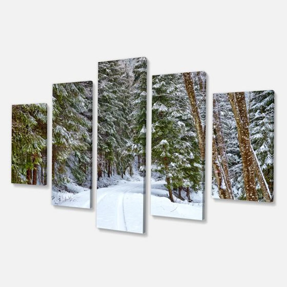 Snowy Road the Forest  Canvas Wall Art