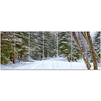 Snowy Road the Forest  Canvas Wall Art