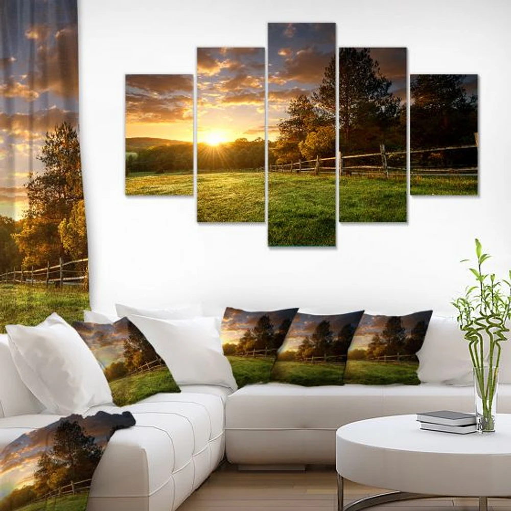 Fenced Ranch at Sunrise Canvas Wall Art Panels