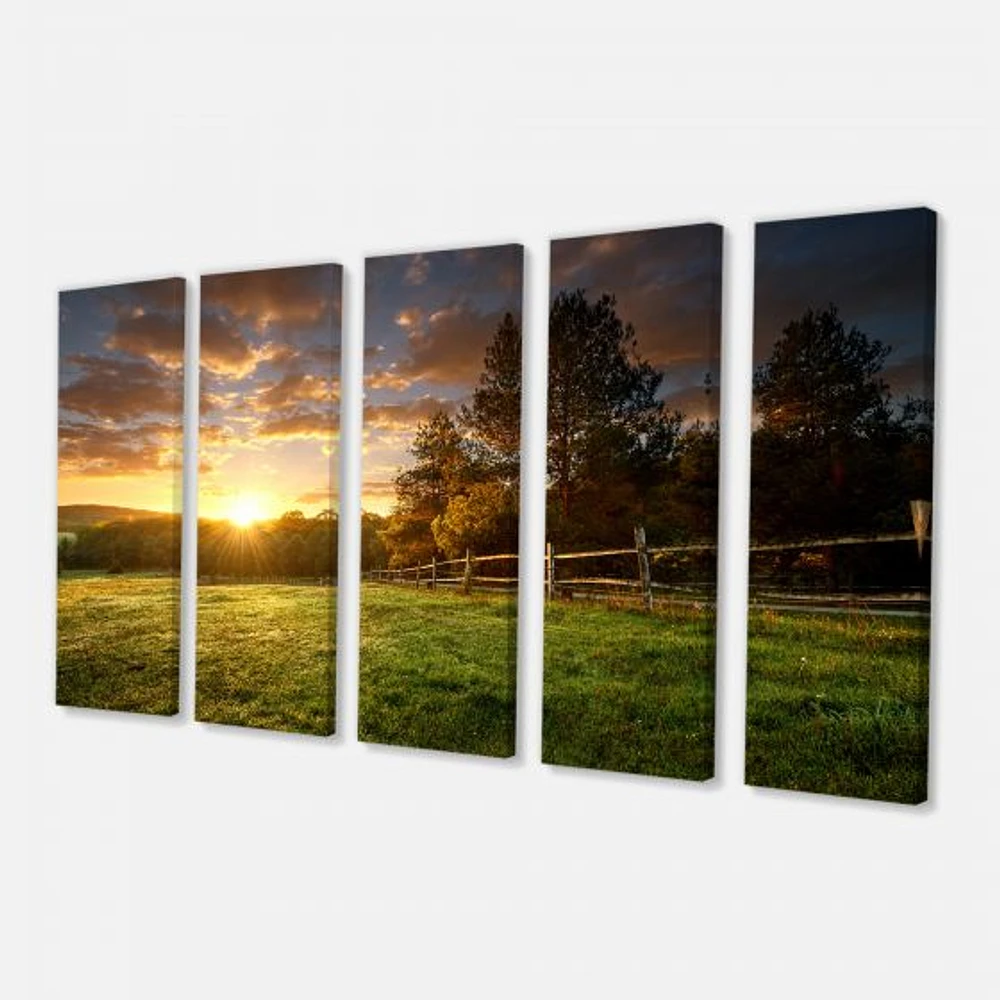 Fenced Ranch at Sunrise Canvas Wall Art Panels