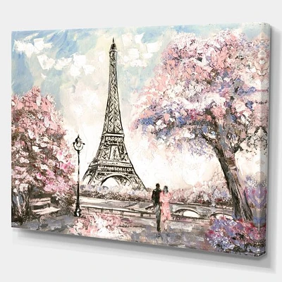 Eiffel with Pink Flowers Canvas Art Print