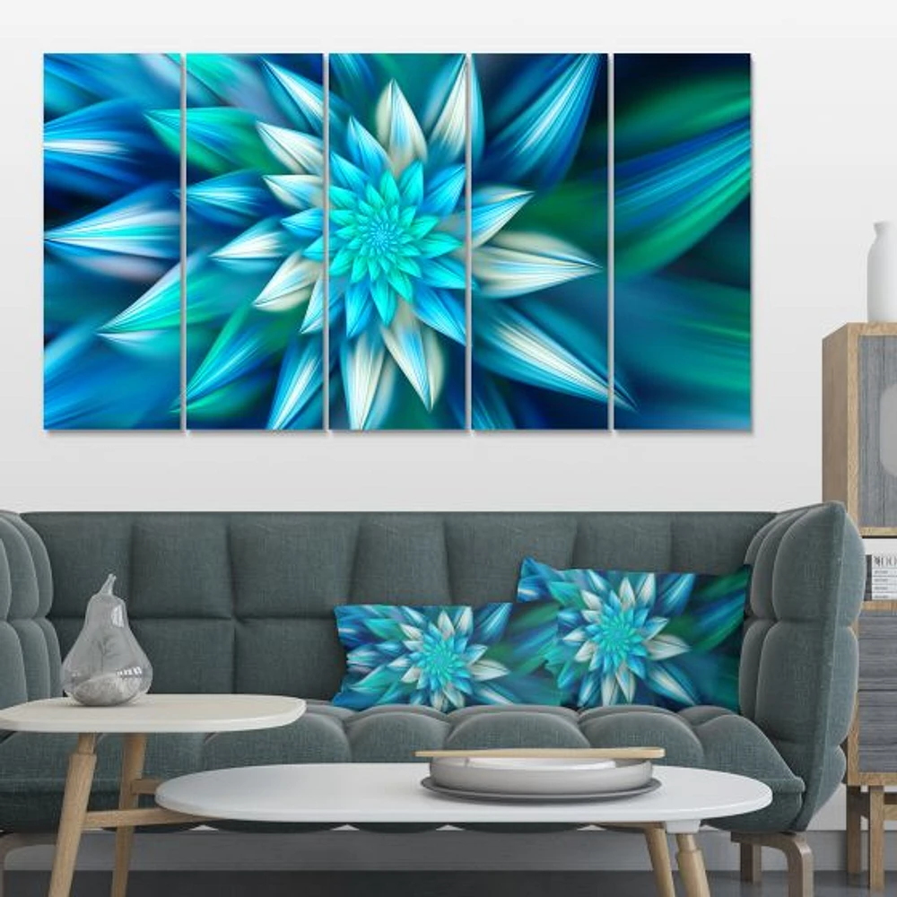 Huge Blue Fractal Flower  Canvas Wall Art