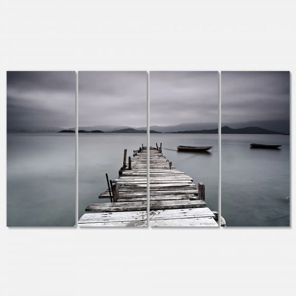 Pier and Boats at Seashore 4 Canvas Wall Art