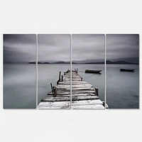 Pier and Boats at Seashore 4 Canvas Wall Art