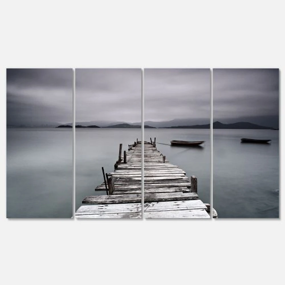 Pier and Boats at Seashore 4 Canvas Wall Art