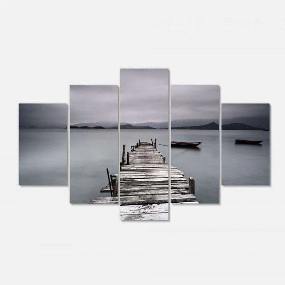 Pier and Boats at Seashore 4 Canvas Wall Art