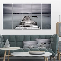 Pier and Boats at Seashore 4 Canvas Wall Art