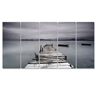 Pier and Boats at Seashore 4 Canvas Wall Art