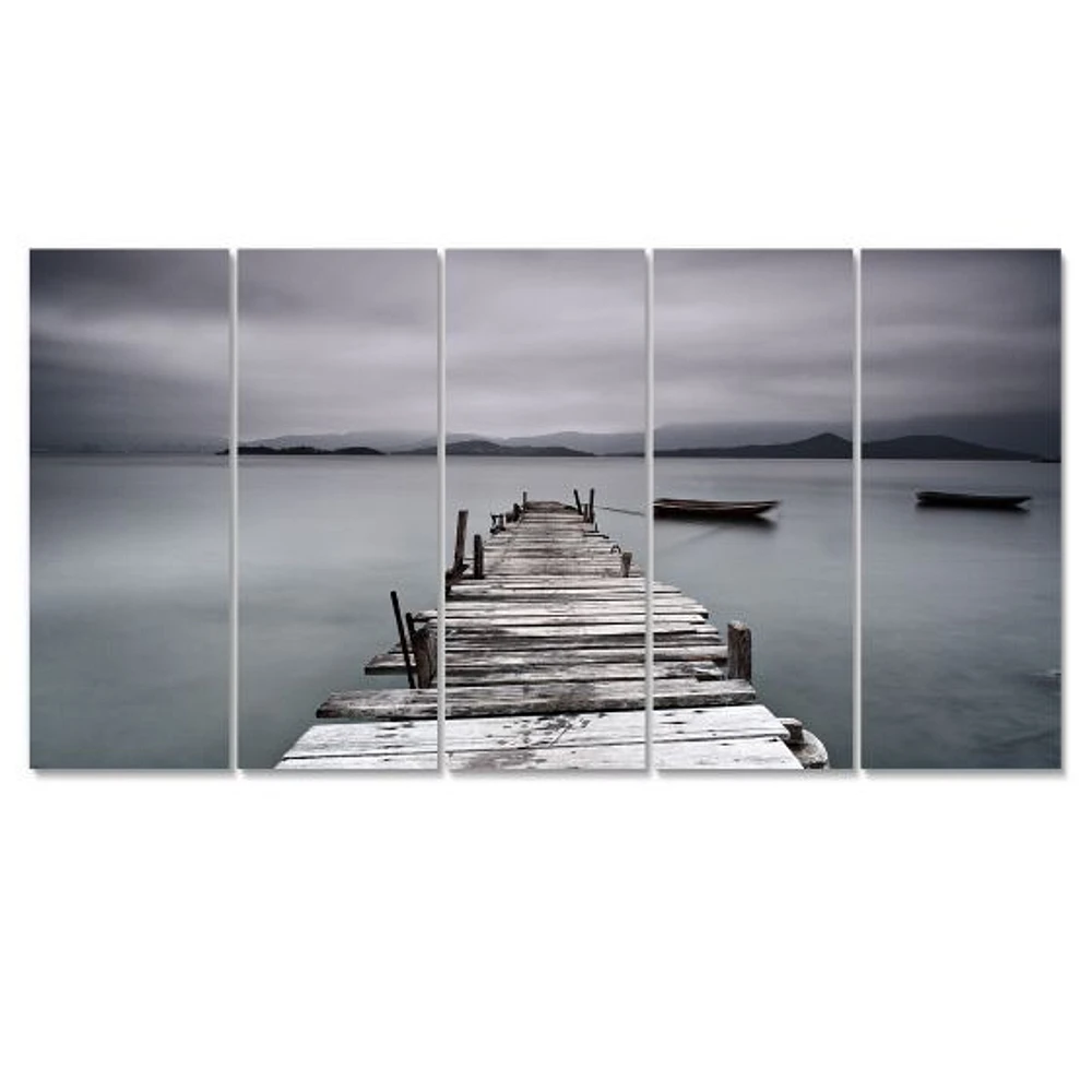 Pier and Boats at Seashore 4 Canvas Wall Art