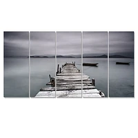 Pier and Boats at Seashore 4 Canvas Wall Art