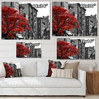 Toile « Red Tree on Black and White New York City Street »