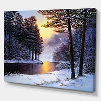 River and Forest Winter Sunset  Wall Art