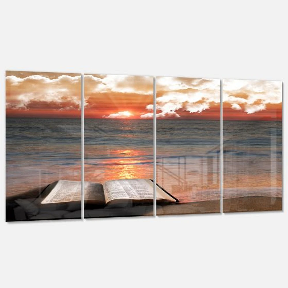 Open Bible Cloudy Sunset  Canvas Wall Art