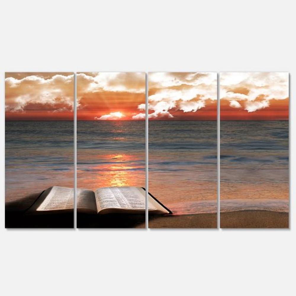 Open Bible Cloudy Sunset  Canvas Wall Art