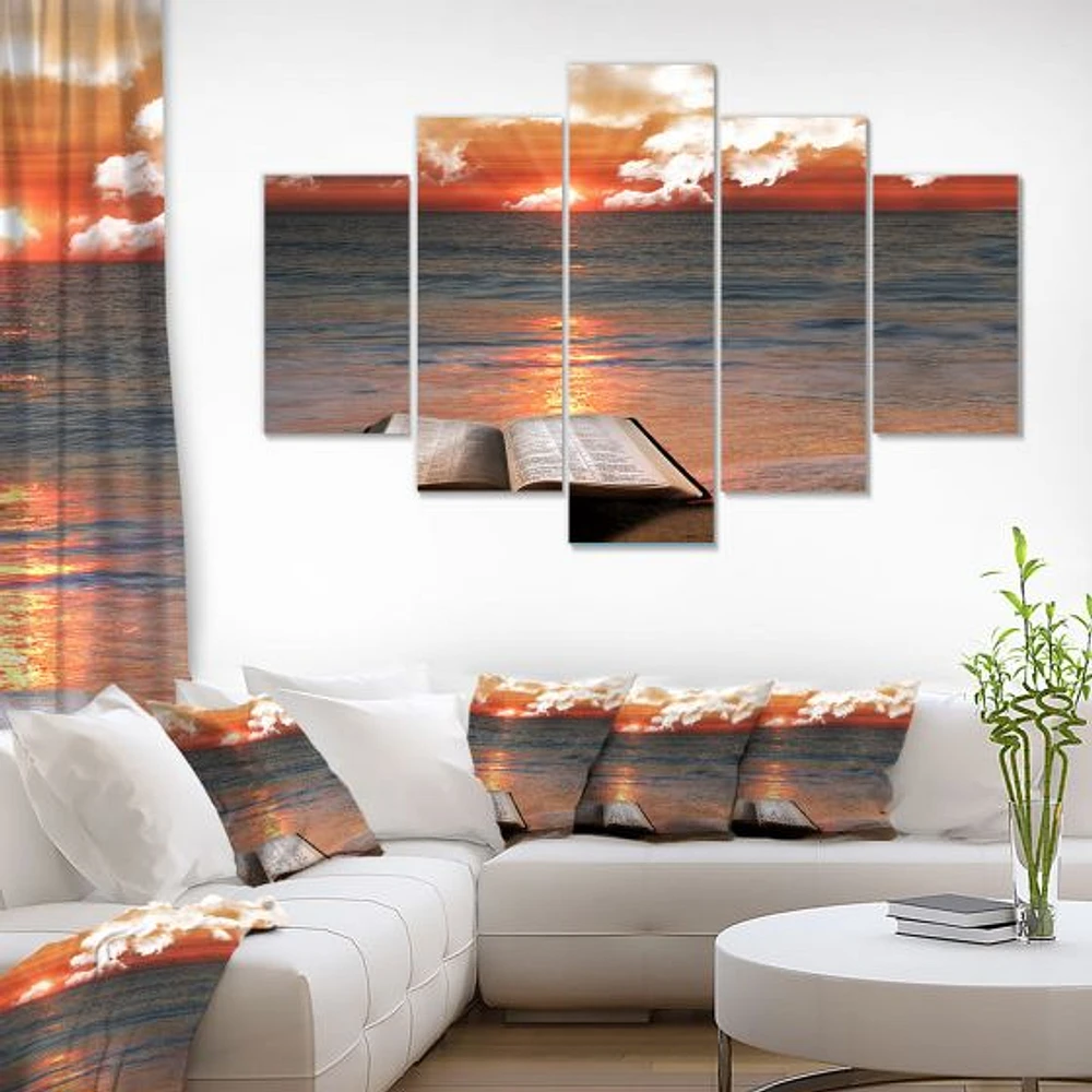 Open Bible Cloudy Sunset  Canvas Wall Art