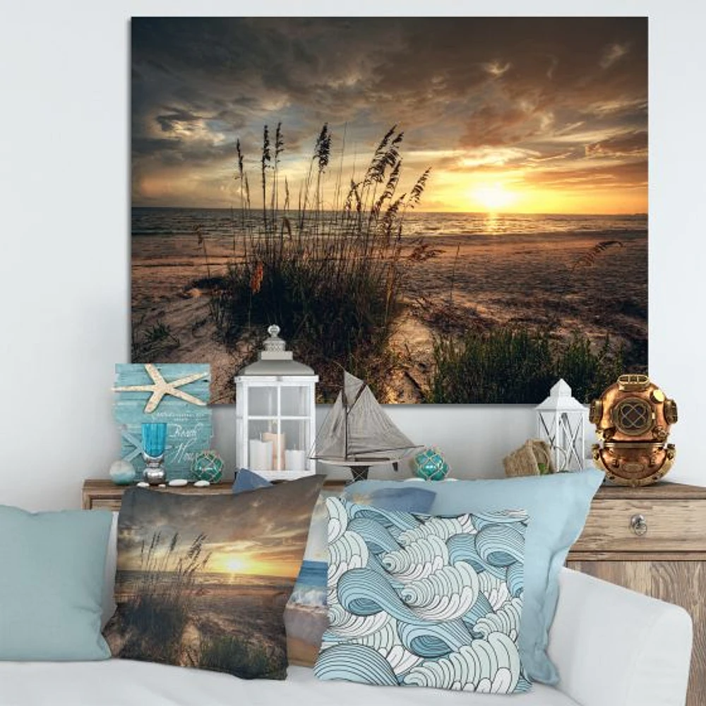 Grassy and Beach Sunset  Wall Art Canvas