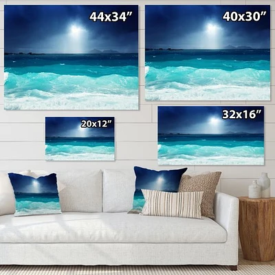 Neon Sea Waves under Dark Sky  Canvas Wall Art