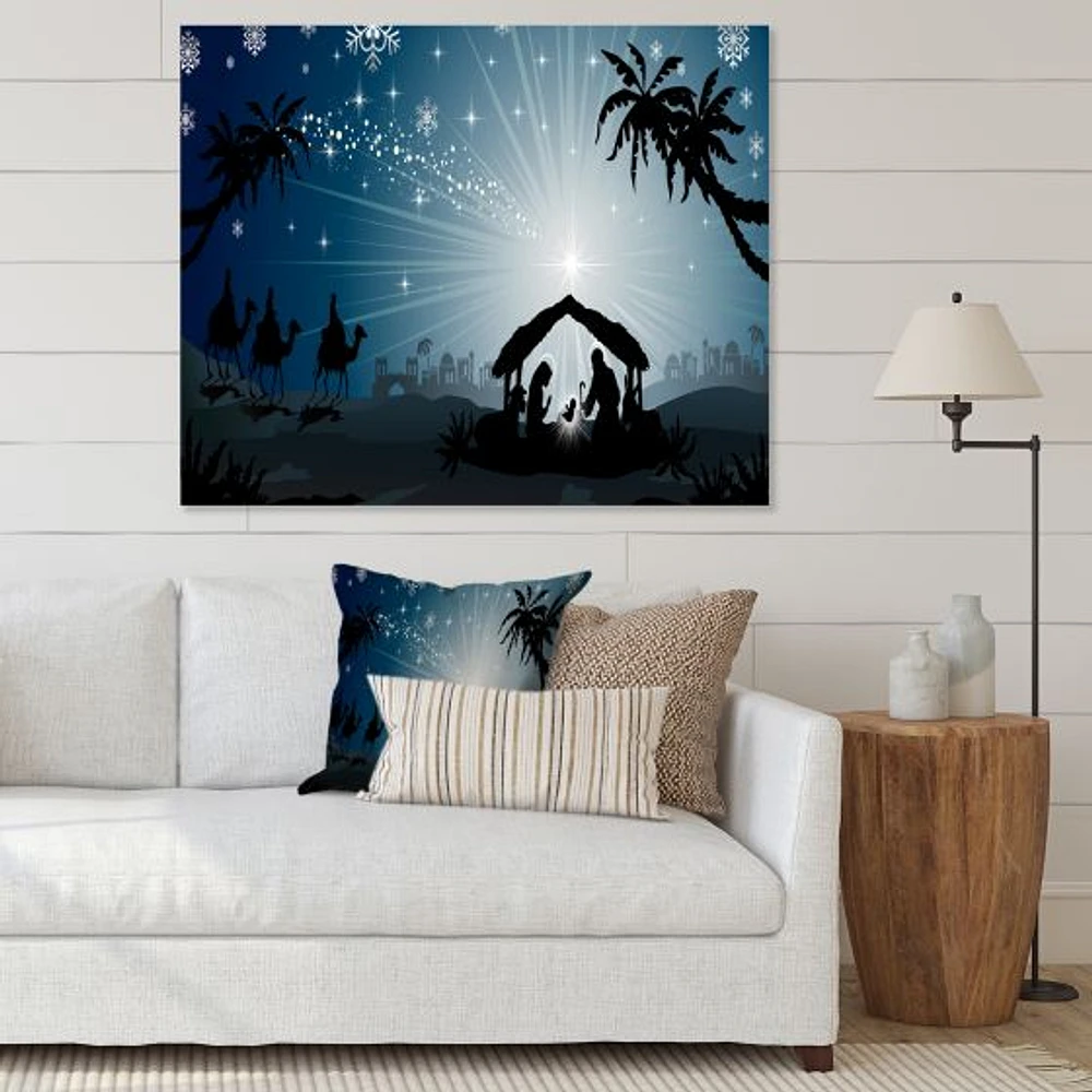 Christmas Nativity Scene with Three Wise Men  Canvas Wall Art