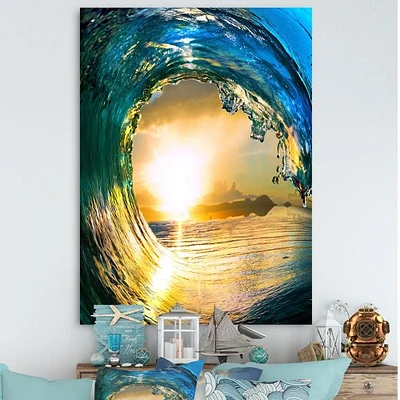 Colored Ocean Waves Falling Down II  Canvas Wall Art