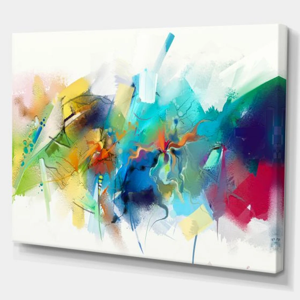 Turquoise Story with Touches of Yellow and Red  Canvas Wall Art Print