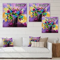 Bright Bouquet of Spring Flowers on Purple Background  Canvas Wall Art Print