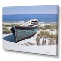 Blue Boat on Beach  Canvas Wall Art Print