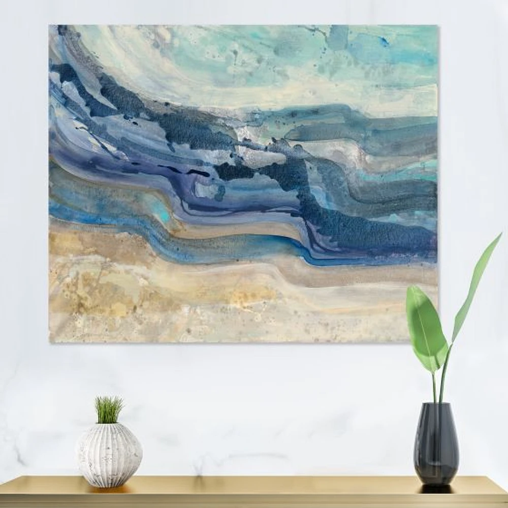 Toile « Coast Blue Sea Waves Watercolour » en bois