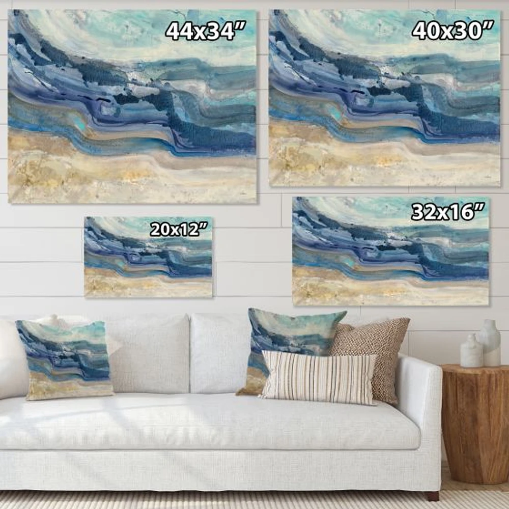 Toile « Coast Blue Sea Waves Watercolour » en bois