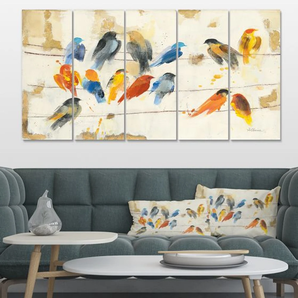 Multicolor Bird Meeting Canvas Wall Art Panels