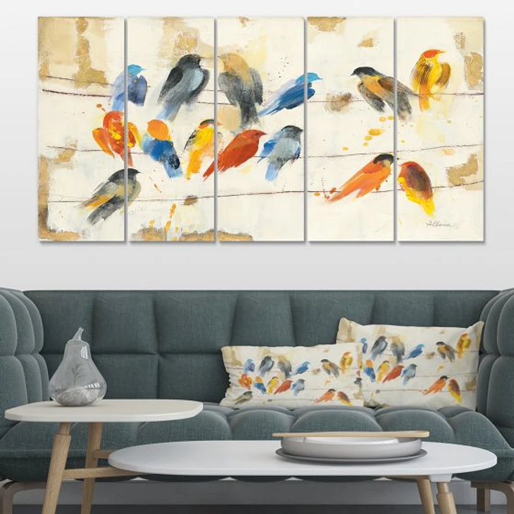 Multicolor Bird Meeting Canvas Wall Art Panels