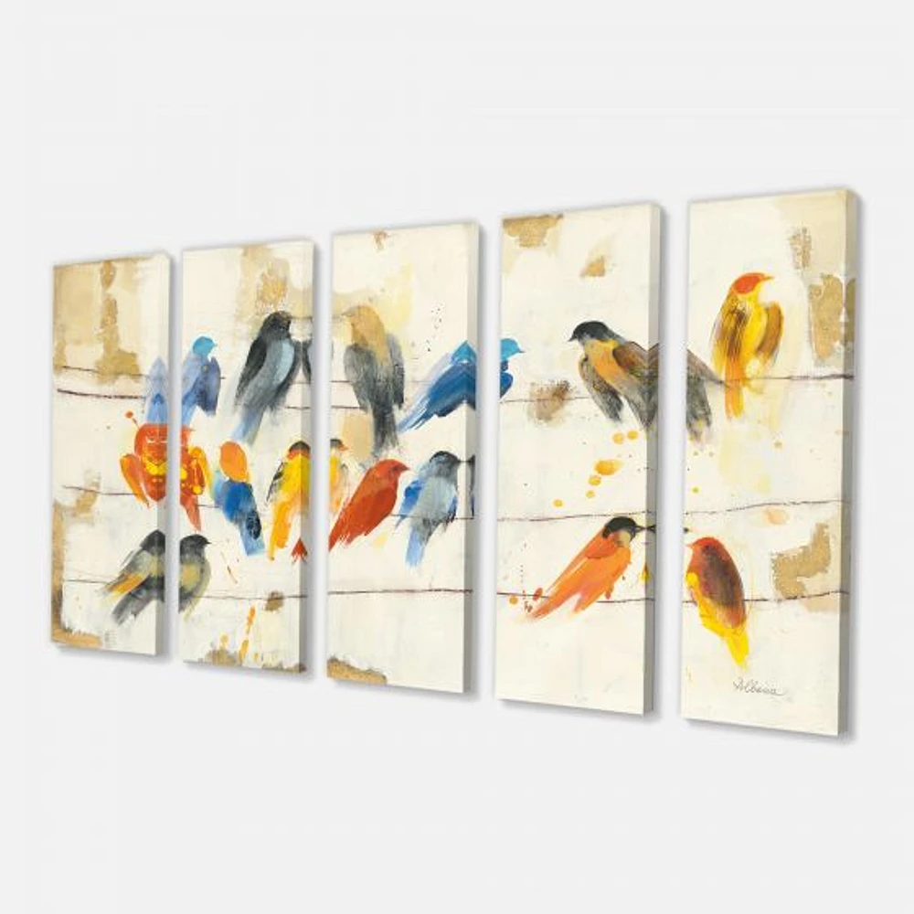 Multicolor Bird Meeting Canvas Wall Art Panels