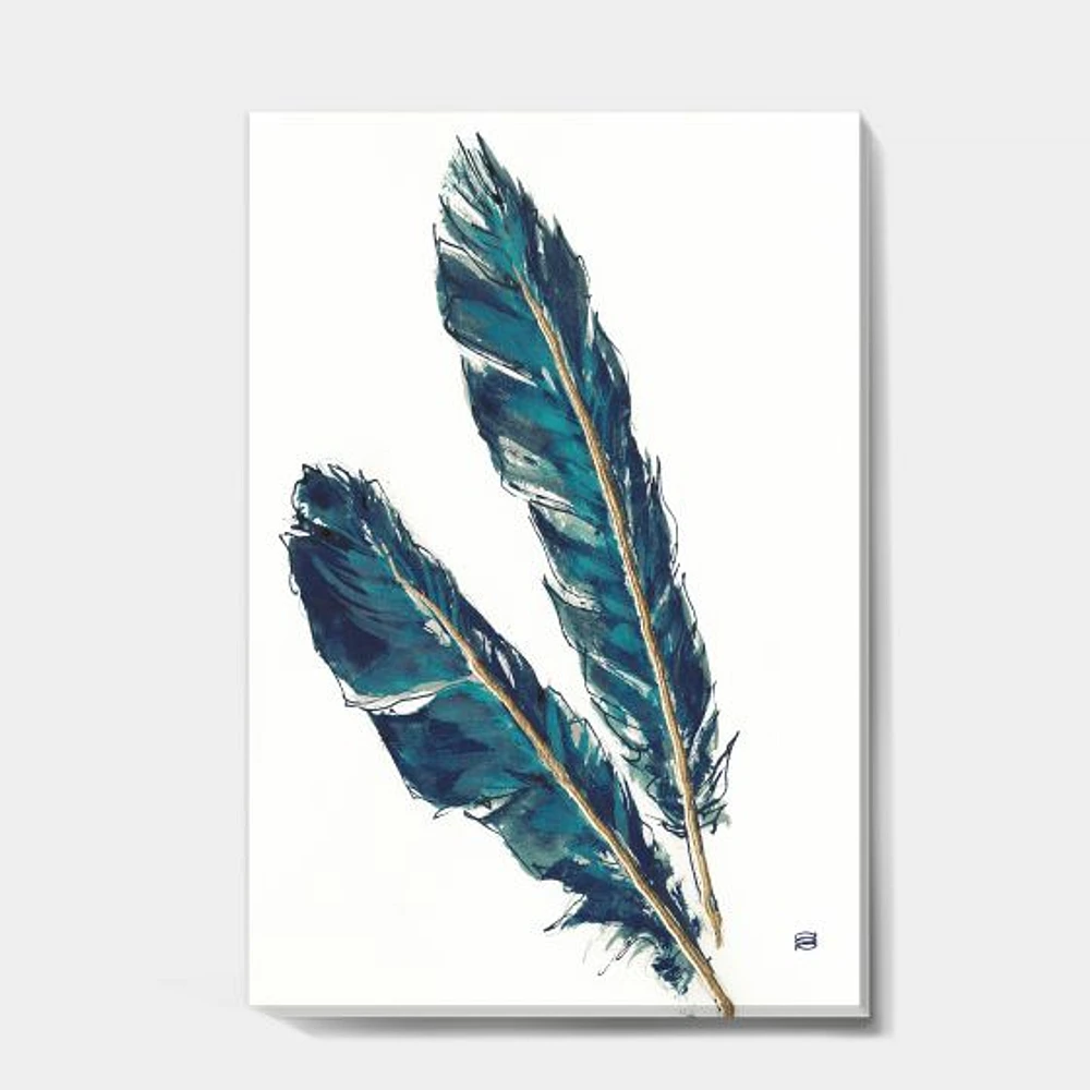 Gold Indigo Feathers III  Wall Art