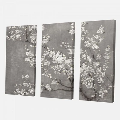 White Cherry Blossoms II Canvas Wall Art Print - 3 Panels