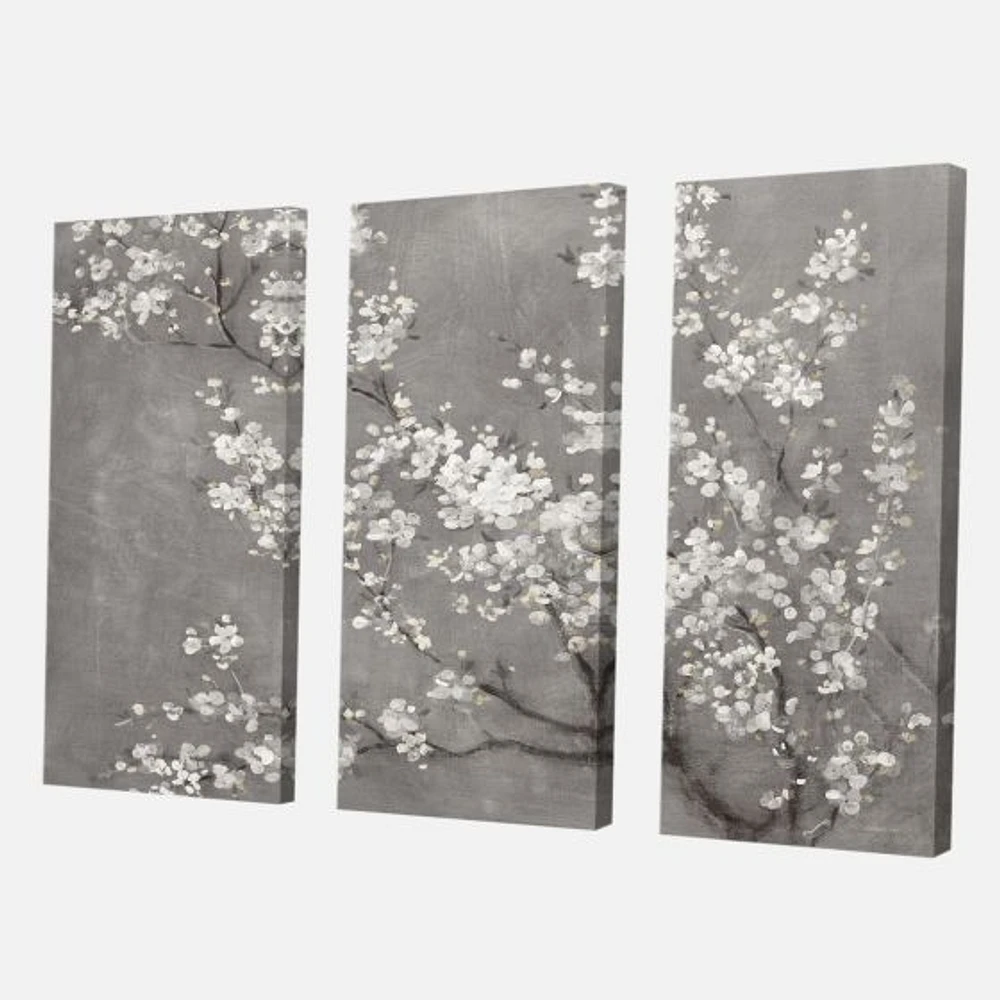 White Cherry Blossoms II Canvas Wall Art Print - 3 Panels