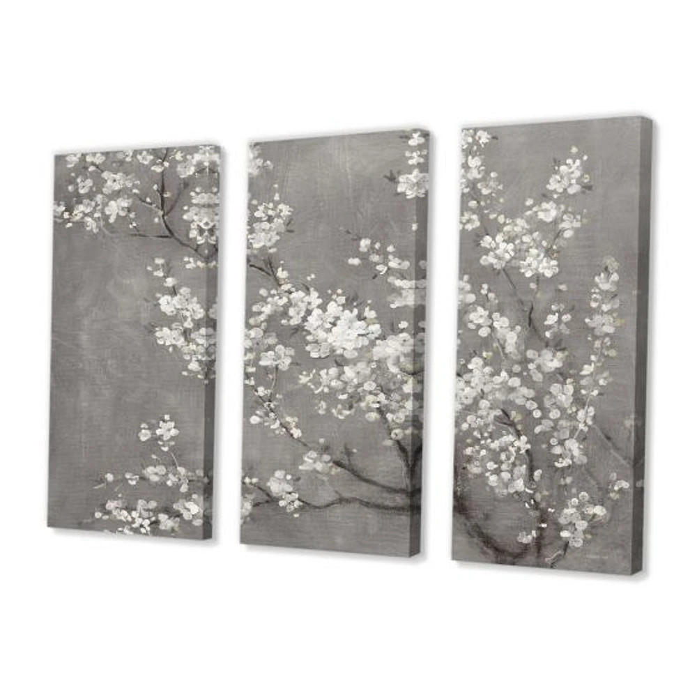 White Cherry Blossoms II Canvas Wall Art Print - 3 Panels