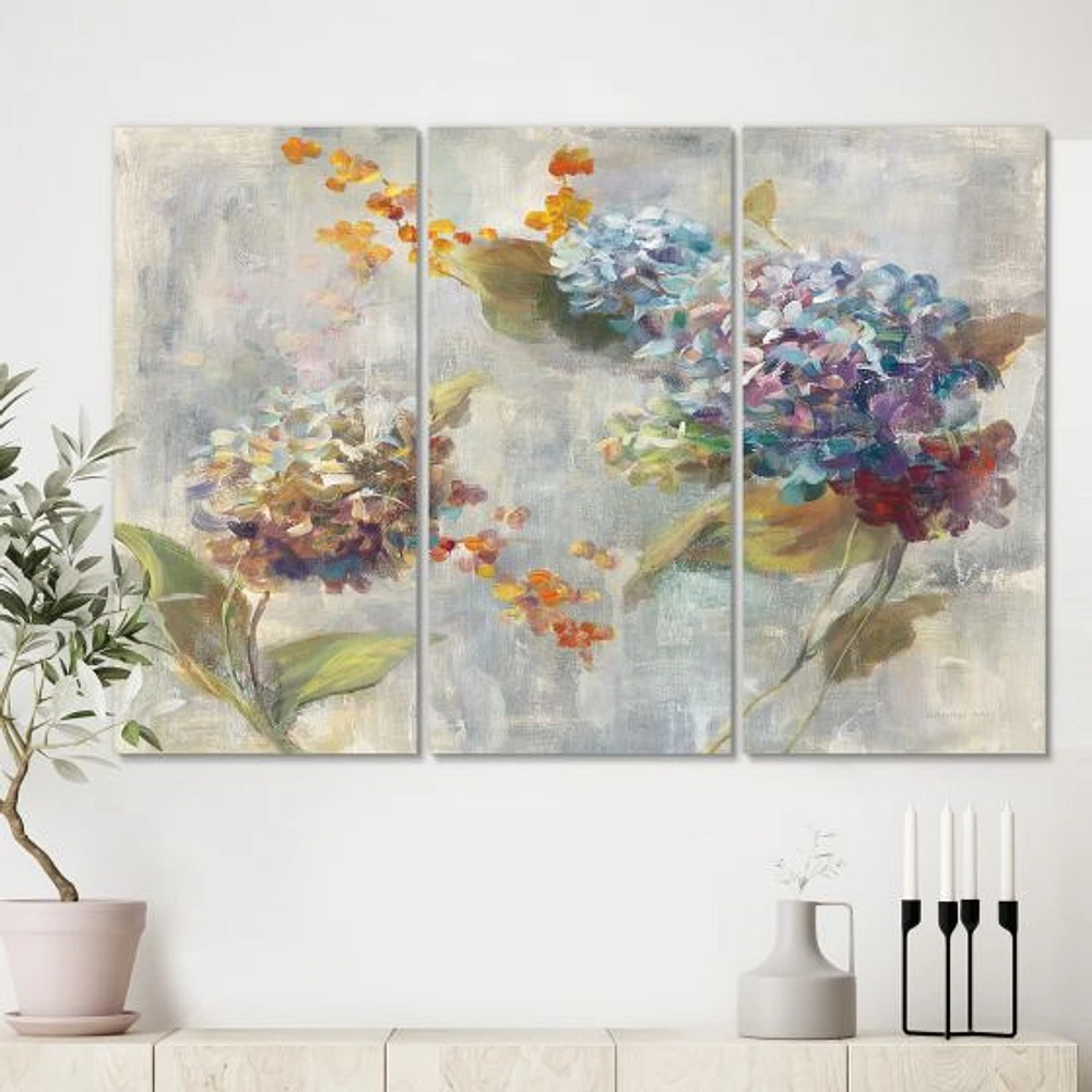 Autumn Hydrangea Canvas Wall Art - 3 panels