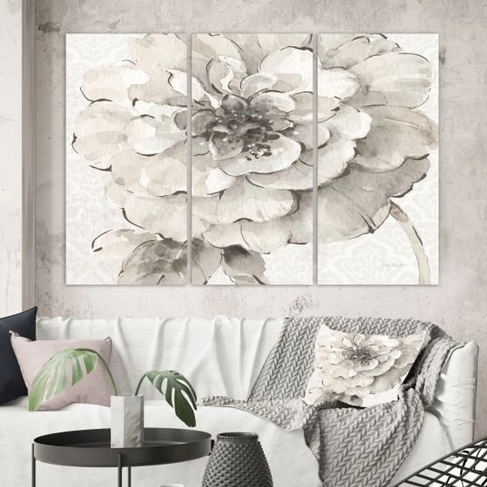 Indigold Grey Peonies I Canvas Wall Art - 3 Panels