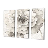 Indigold Grey Peonies I Canvas Wall Art - 3 Panels