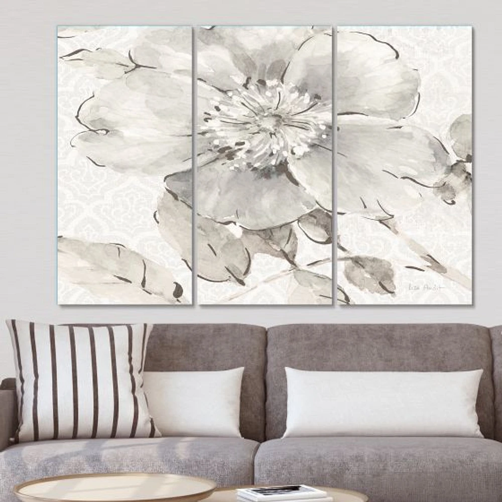 Indigold Grey Peonies II Canvas Wall Art - 3 Panels