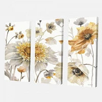 Fields of Gold Watercolor Flower VI Canvas Wall Art - 3 Panels