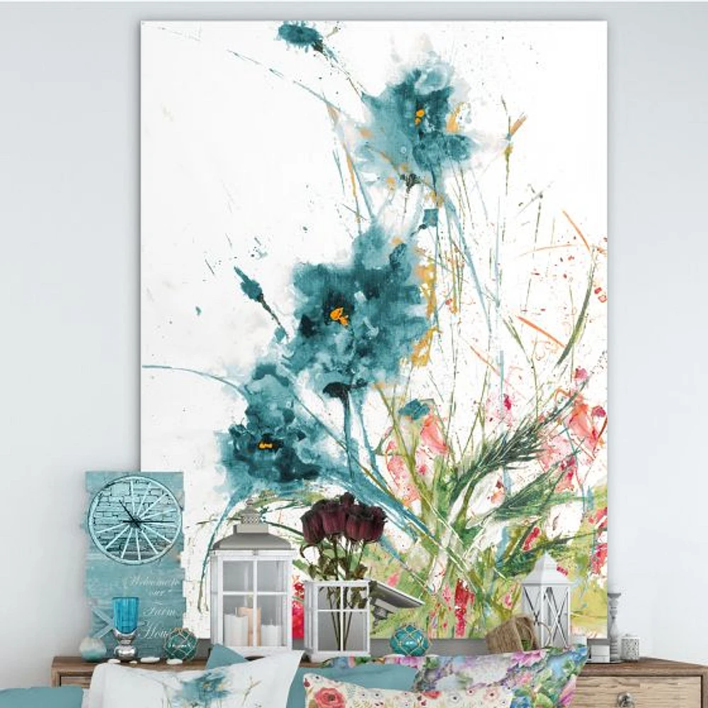 Wild Blue Abstract Farmhouse Flowers Wall Art