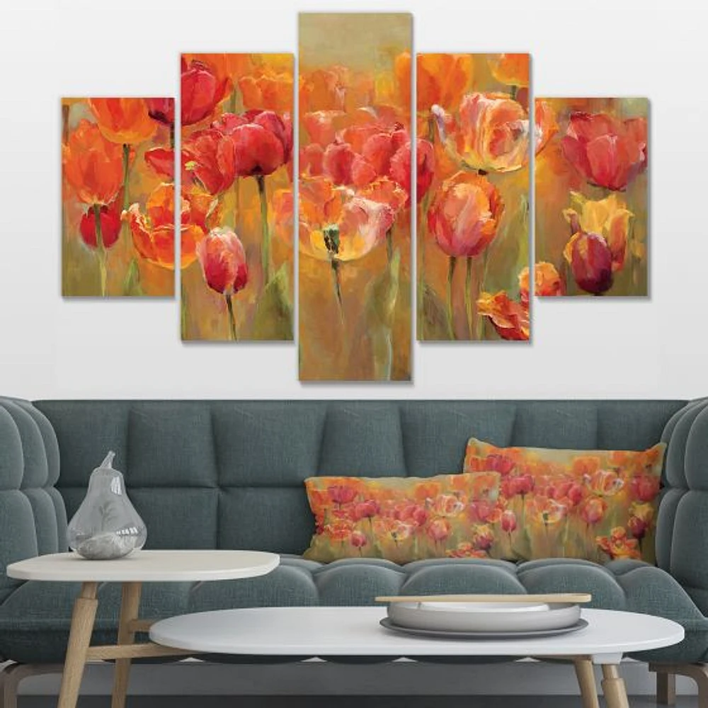 Red Tulips Canvas Wall Art Panels