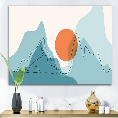 Red Moon Over Abstract Blue Mountains I  Wall Art