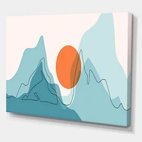 Red Moon Over Abstract Blue Mountains I  Wall Art