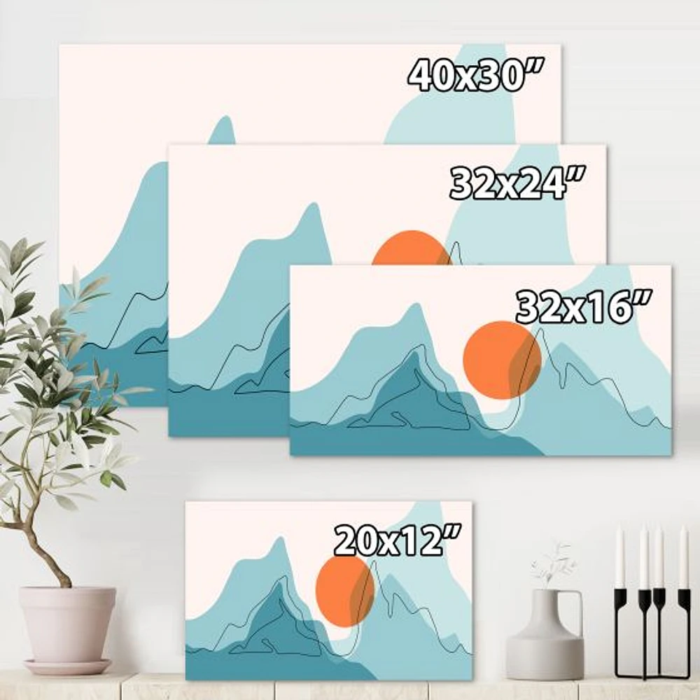 Red Moon Over Abstract Blue Mountains I  Wall Art